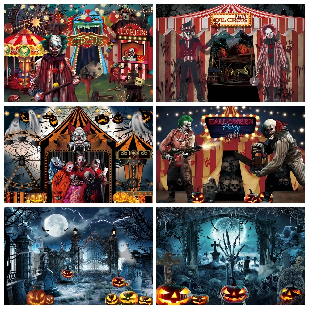 Horror Circus Theme Party Background Evil Joker Carnival Ghost House Background Halloween Birthday Party Supplies Decoration