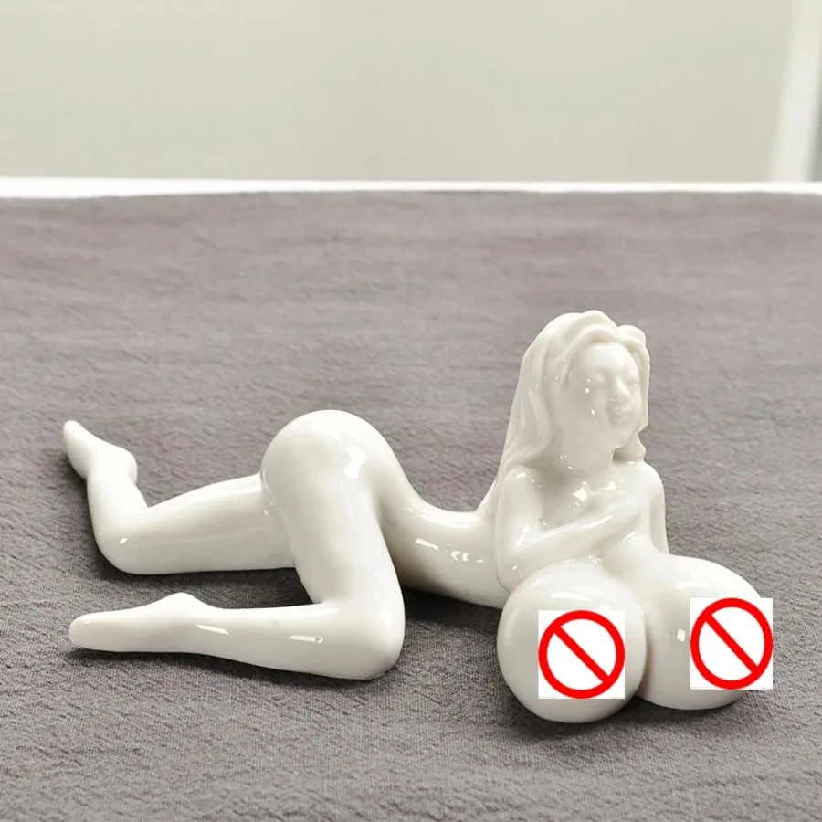Beauty Girls Lady Statue Crafts Room Home Decoration Phone Holder Vintage Figurine Exotic Ceramic Big Boobs Breast Art Ornaments
