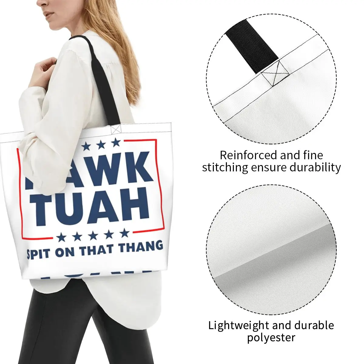 Hawk Tuah Spit On That Thang 2024 bolsas de comestibles de gran capacidad, accesorios, bolsos de mano Ulzzang para mujer