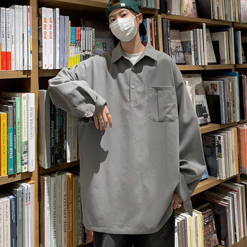 

3-цветные рубашки мужские, свободные, удобные, в гонконгском стиле, молодежная, жизненная, уличная одежда с расширеными лацканами, простая, продвинутая мода