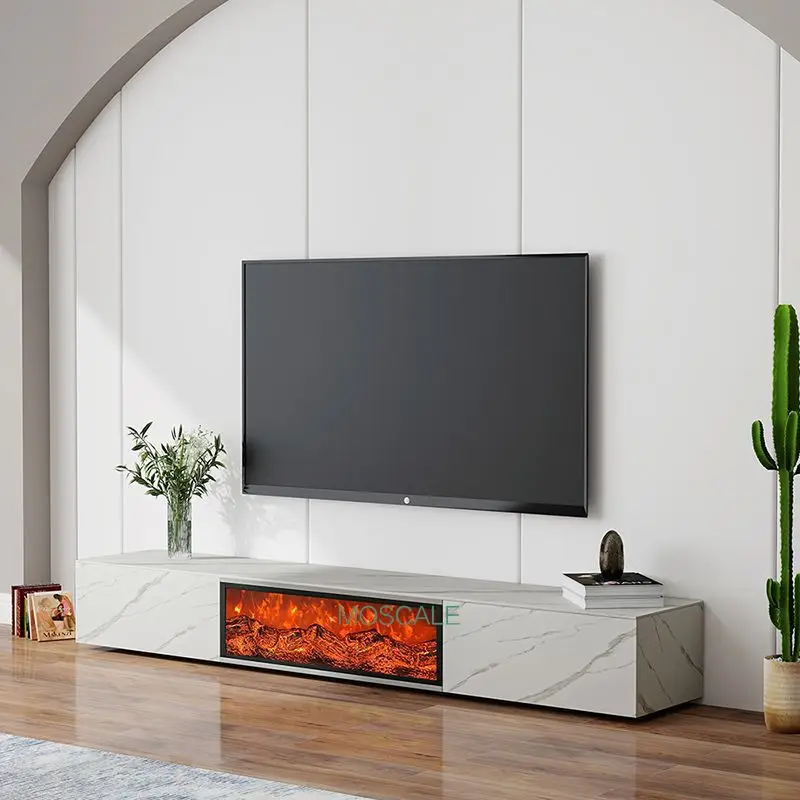 Solid wood rock slab fireplace TV cabinet Embedded simulated flame false fire Electronic fireplace fireplace light decorative fl