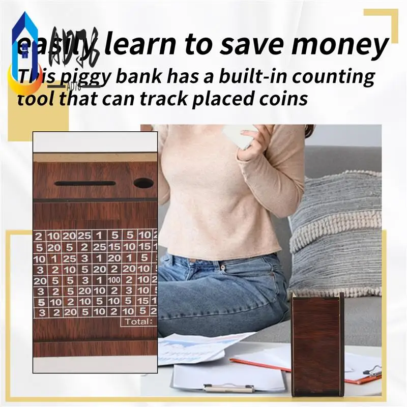 

AD78-Retro Money Box Japanese Piggy Bank With Counter Coin Boxes Wooden Children Piggy Bank Budget