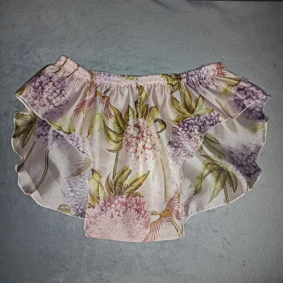 Floral print see through glossy pajamas shorts Women Men chiffon lantern sleeping bottoms