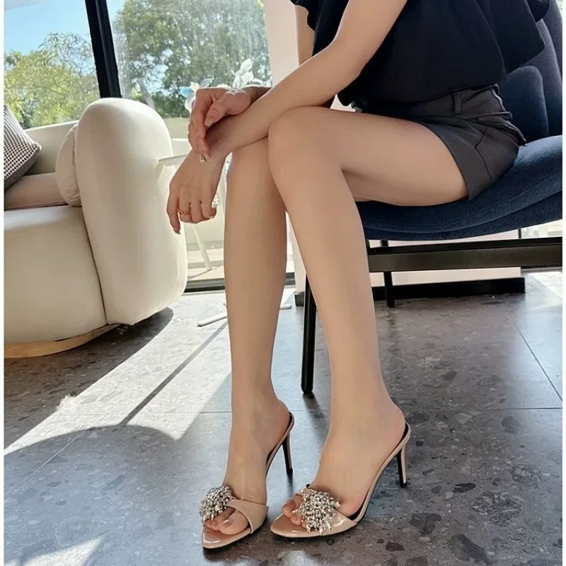 

Women Black Pointed Toe Rhinestone High Heels Comfortable Not Tired Luxury Runway Party Evening Banquet Shoes Zapatos Para Mujer