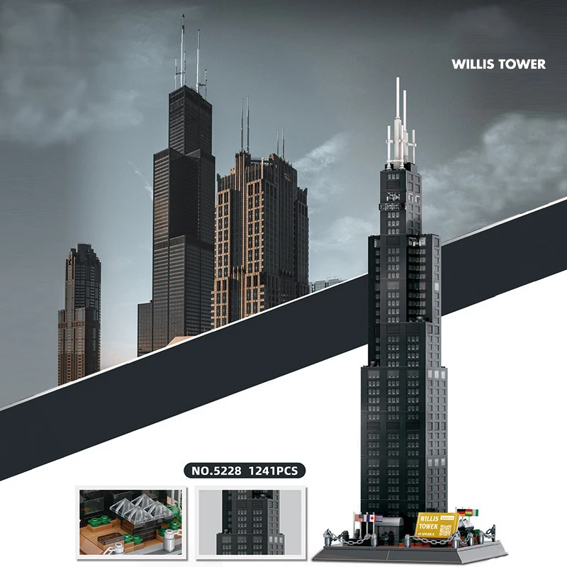 Criativo américa moderna arquitetura comercial estados unidos chicago willis torre construção bloco de construção modelo tijolos brinquedo
