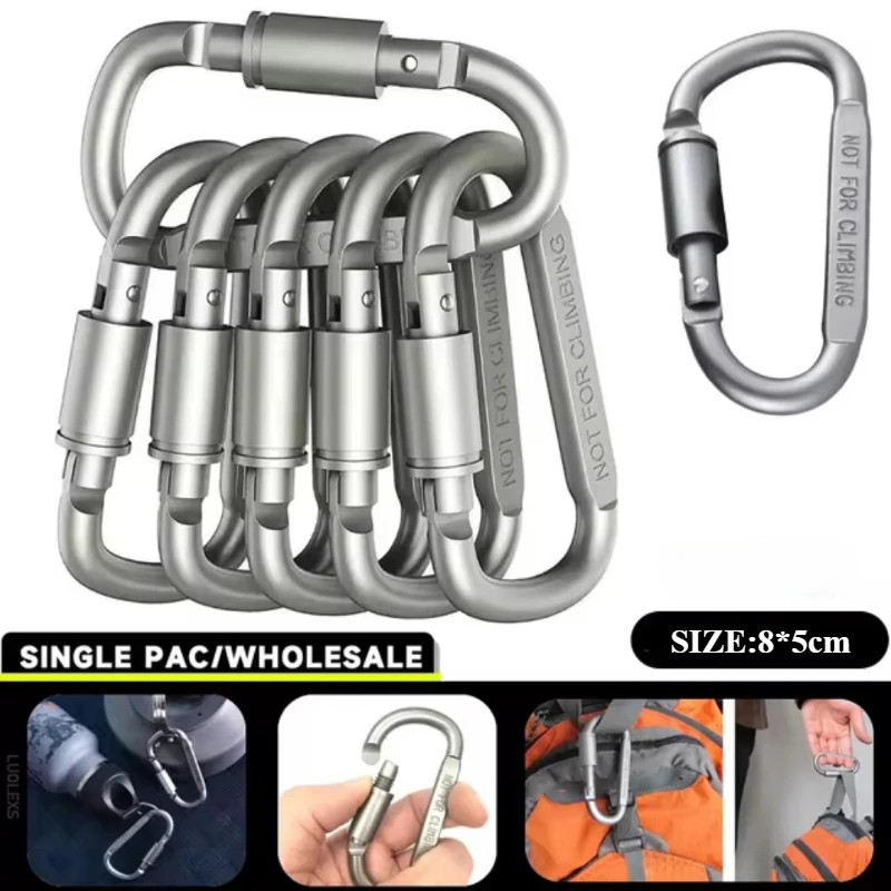 Outdoor 4pcs Mountaineering Buckle Multi-functional D-type Backpack Buckle Thick with Lock Silver Aluminum Alloy Ring Buckle