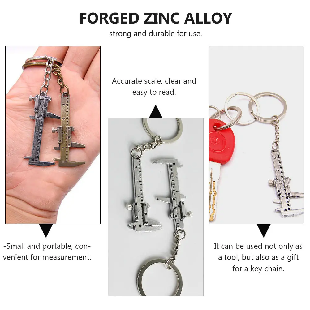 2Pcs Mini Caliper Keyring Professional Vernier Caliper Zinc Alloy Sturdy Portable Measuring Tool for Workshop Lab Keychain Gift