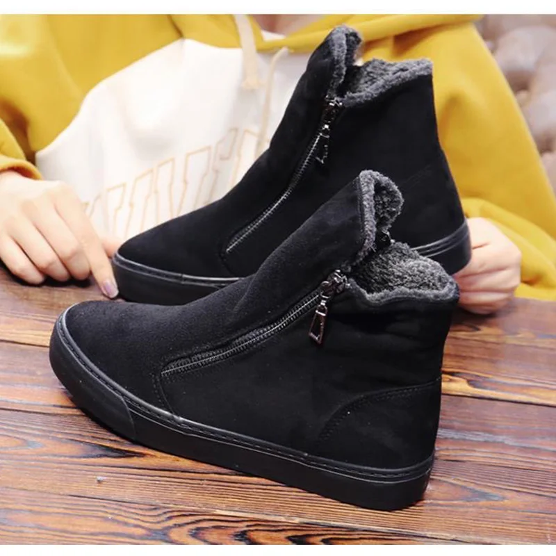 2024 Winter Snow Boots Women Winter Shoes Zip Warm Plush Cold Winter Fashion Flat Cotton Shoes Ladies Brand Ankle Botas Black