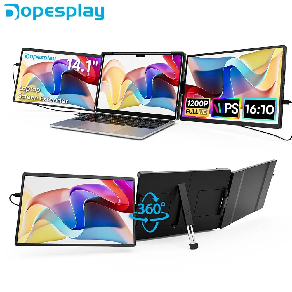 

Top! Dopesplay 14.1inch Laptops Screen Extender Triple Dual FHD 1200P IPS Portable Monitors For Windows Mac Android Chrome 14-17