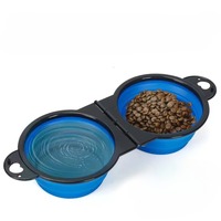 1-piece 2-in-1 foldable dual bowl feeding bowl portable outdoor travel dog and cat drinking bowl pet Supplies