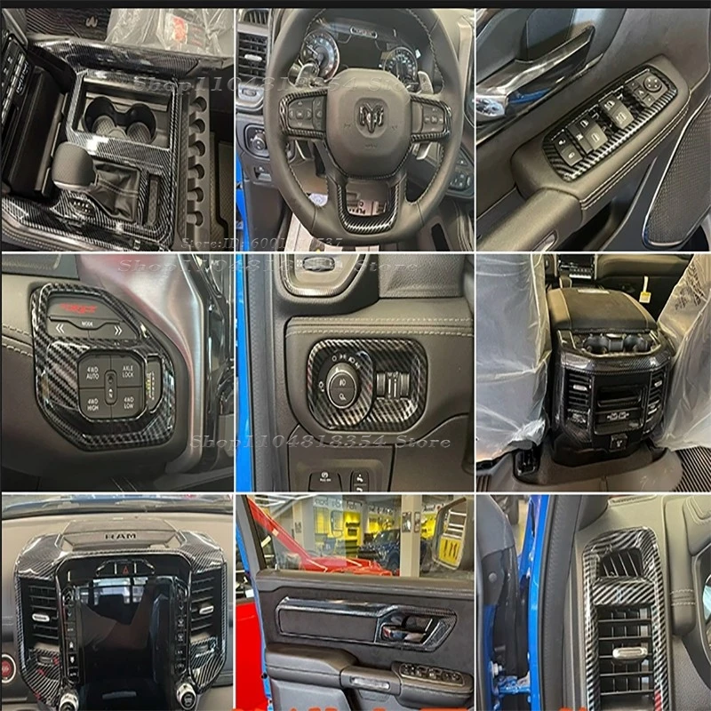 For Dodge Ram 1500 TRX 2021-2023 2024 ABS Carbon Interior Accessories Center Console Gear Shift Window Switch Panel Cover Trim