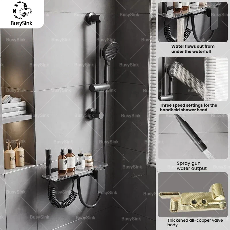 

Gun Gray Piano Keys Simple Split Type Shower System Set Household Pressurize Bathroom Hot and Cold Bathtub Faucet Shower Set