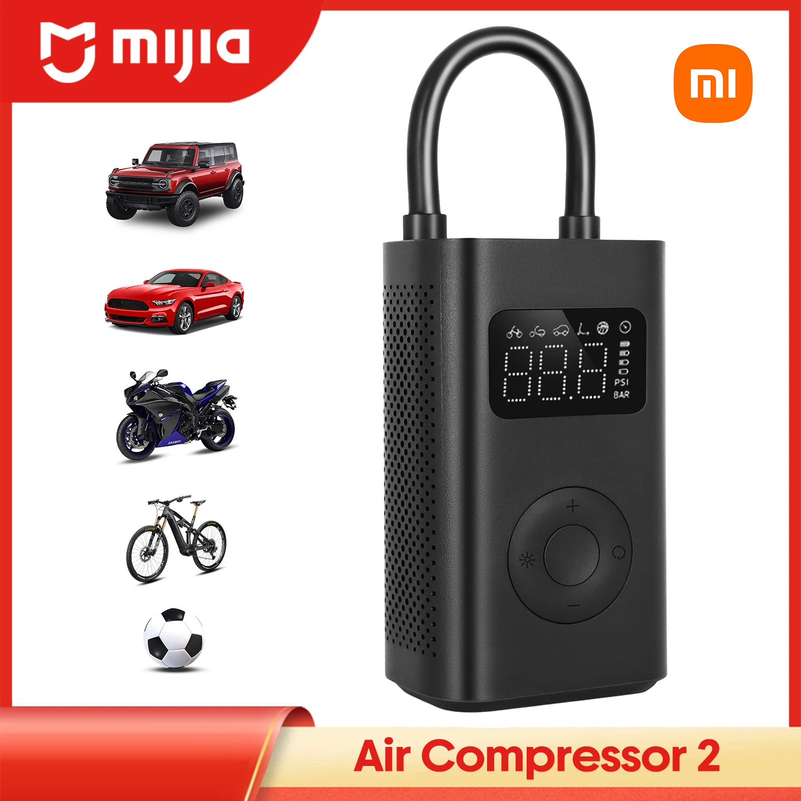 

Портативный воздушный компрессор Xiaomi Mijia 2, электрический насос высокого давления 150 фунтов на кв. дюйм, умный насос для накачивания шин автомобиля, мотоцикла, велосипеда и мячей