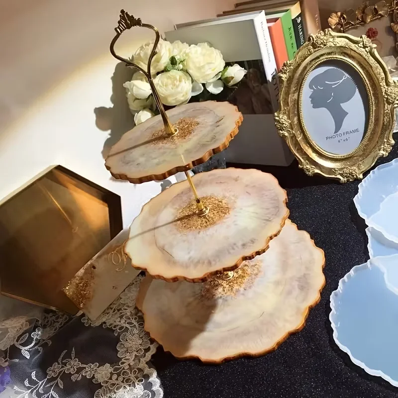 قالب راتينج من 3 طبقات، قوالب حامل كعكة سميكة للراتنج، قالب صينية متدرج من راتنجات الإيبوكسي، قالب صب سيليكون من راتنج الجيود