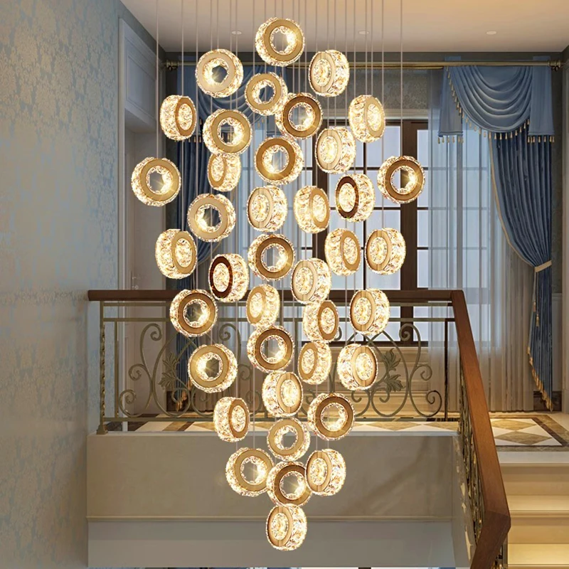 Imagem -03 - Modern Crystal Chandelier For Home Decoration Stair Pendant Lamp Living Room Pendant Lights Iluminação Interior