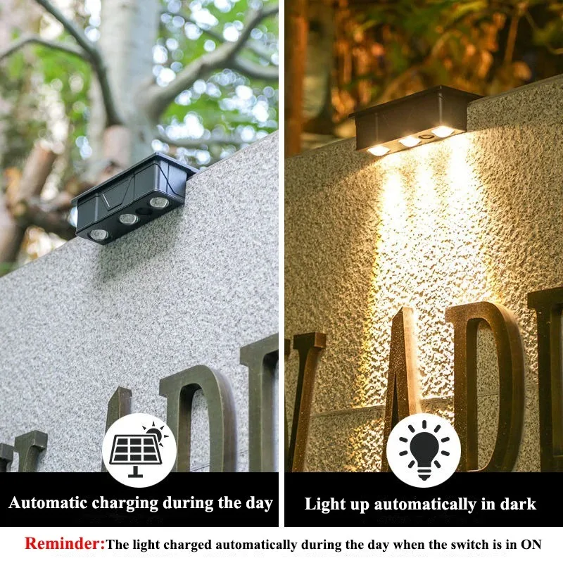 Imagem -04 - Impermeável Solar Wall Light com Sensor Automático Outdoor Garden Villa Decoração Warm Fence Lamp Home Courtyard Gate Ip65 3led