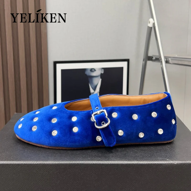 2024 Spring Autumn New Arrivals Women's Suede Retro Single Shoes Designer Luxury Woman Shallow Mouth Crystal  Ladies Shoes