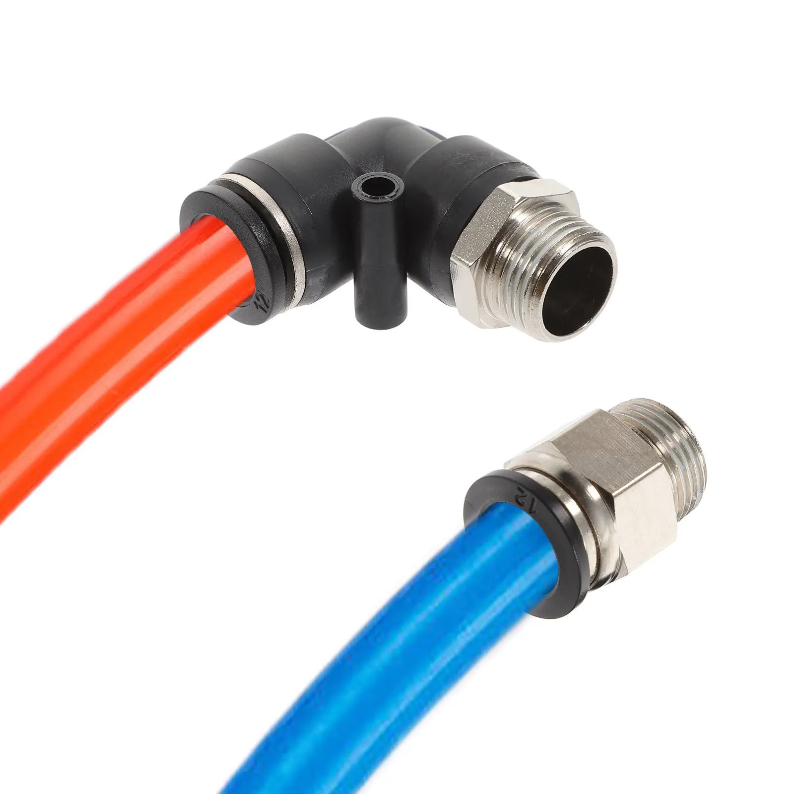 6Pcs Air Line Fitting Pneumatic Connector Nickel Plated Copper Straight Elbow Push Quick Connect Hose Repair Kit High Pressure
