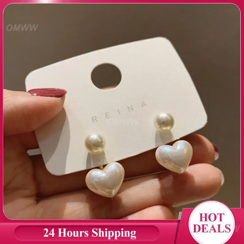 Fashion Earrings Sweet All-match Earrings Sweet Temperament Earrings Heart-shaped Pearl Earrings Popular Highest Rating Elegant