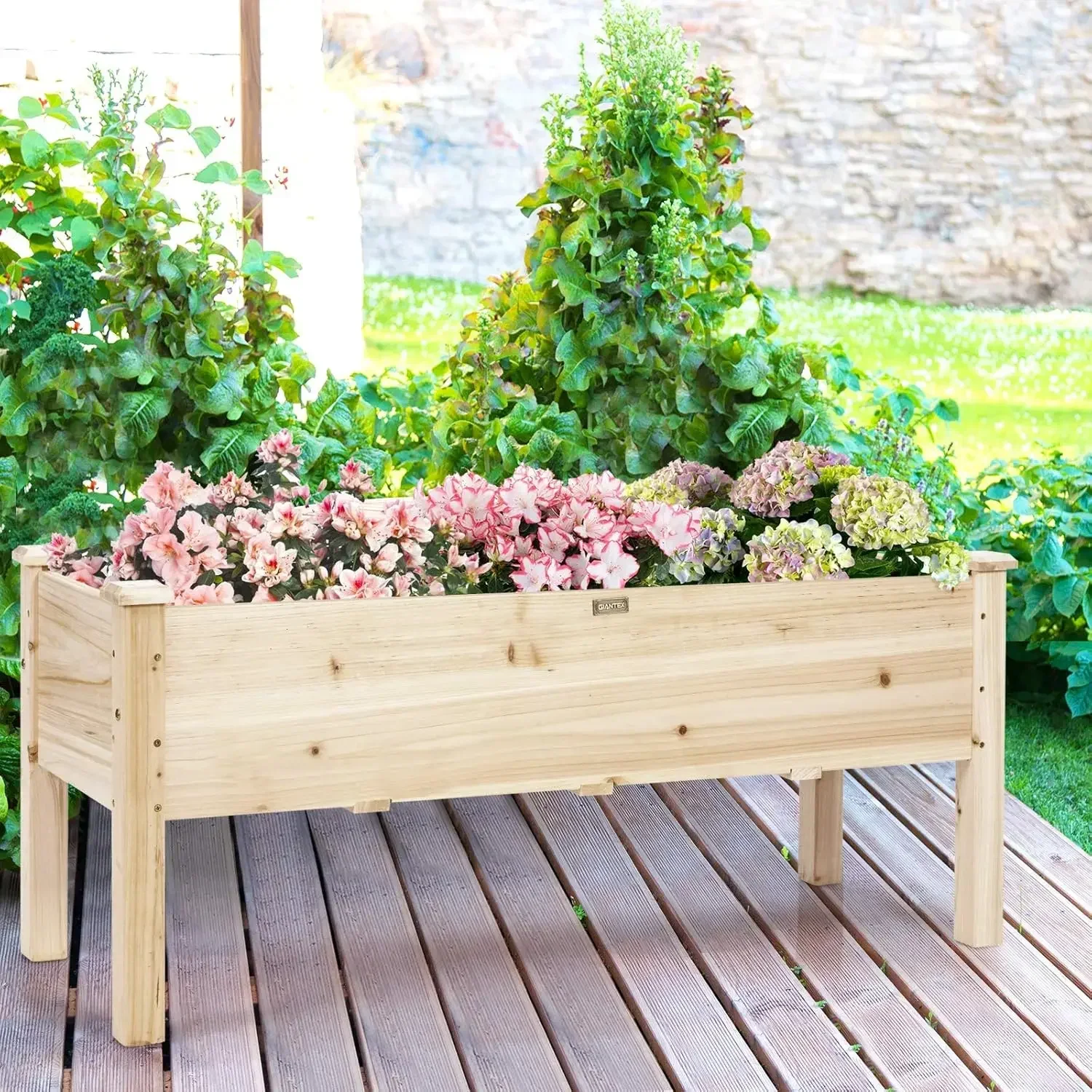 Giantex Raised Garden Bed, Wood Planter Box with Legs, Drain Holes, Elevated Garden Bed for Vegetables, Standing Garden Containe