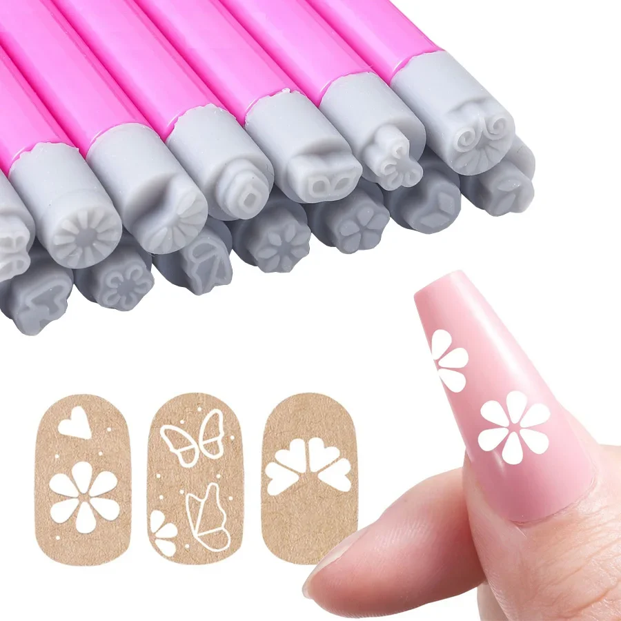 Conjunto de canetas para carimbo de arte em unhas, 4 unidades/6 unidades, fácil carimbo de unhas DIY, carimbo com designs e padrões de borboletas florais