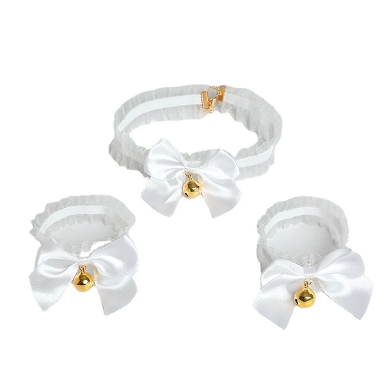 1/3pcs Maid Lolita Girl Fox Cat Ears Headband Lace Bow Bell Collar Bracelet Tail Set Cosplay Costume Animal Headwear Christmas