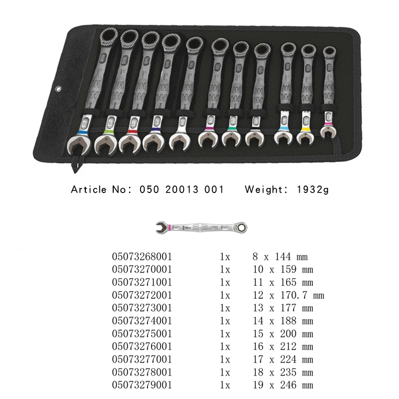 WERA 05020013001 11 Pcs Ratcheting Combination Wrench Set Ratchet Wrench with Holding Function Double-hex Anti-slip Hand Tools