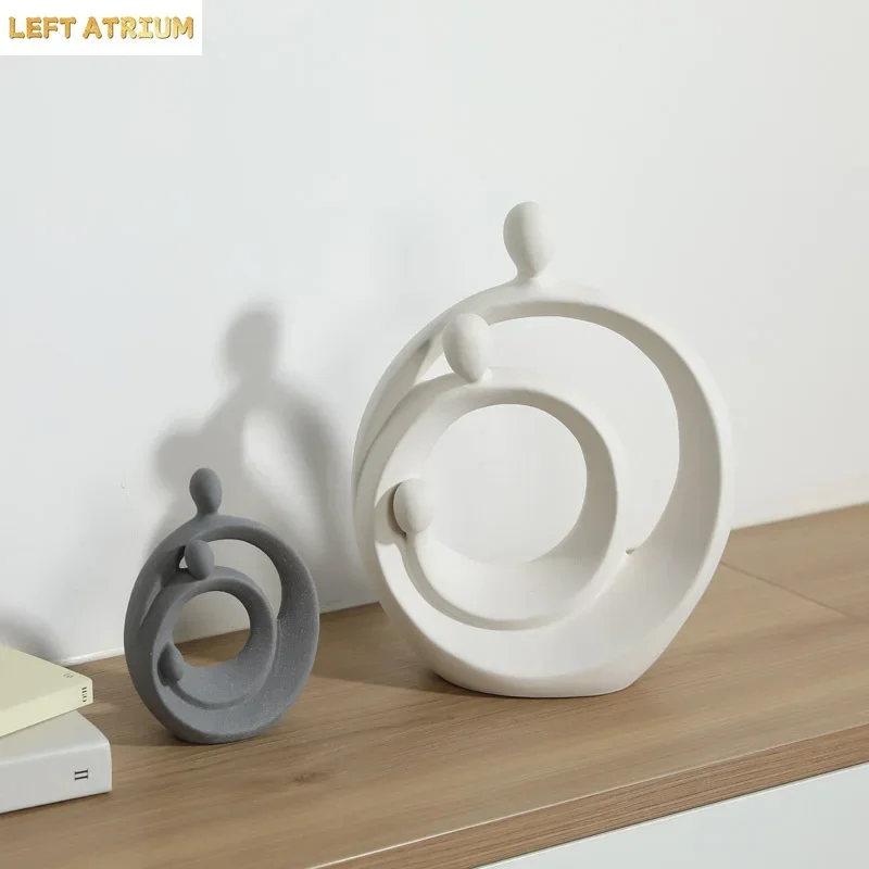 Ceramic Handicraft A Family of Three Abstract Family Sculpture Circular Geometric Ornaments Home Decoration Accessories
