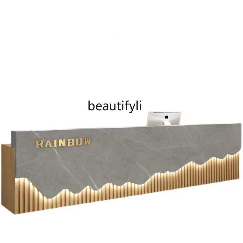 Light luxury beauty salon front desk reception desk Chinese clothing store bar counter stainless steel checkout page