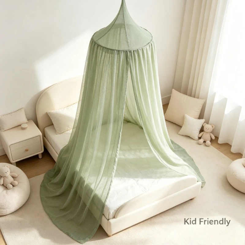 Hanging Dome Bed Canopy with Star Embroidery & Sheer Fabric for Bedroom Decor Dreamy Ambiance