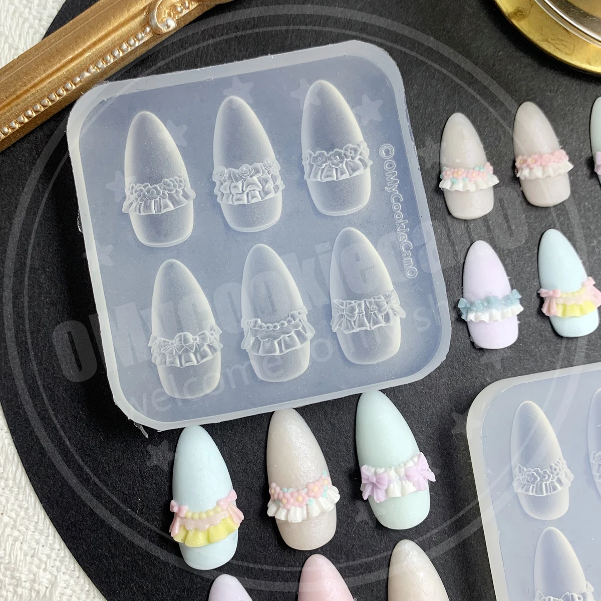 Cute, lace flowers, bow nail art molds, fully transparent silicone molds，resin molds