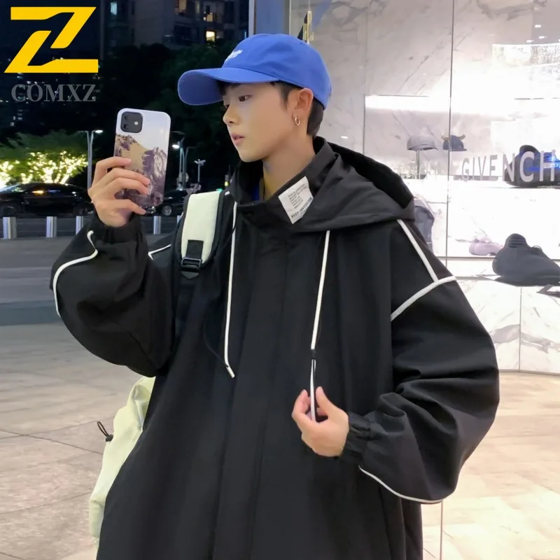 

COMXZ 2025 Мужская элитная куртка с капюшоном в японском стиле, повседневное модное пальто, осенняя модная верхняя одежда, уличный стиль