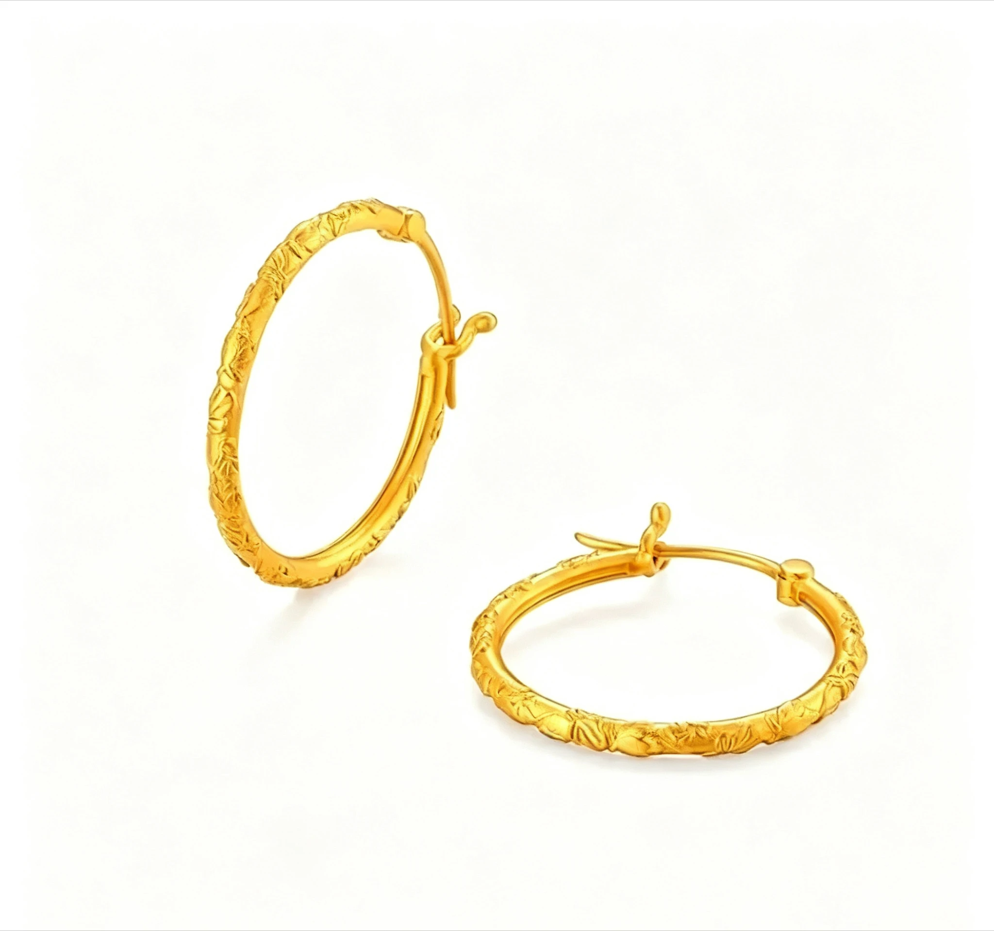 Luxury 24K 9999 Pure Gold real gold Peach Blossom Earrings Fashion Commuting Embossed Earrings  Giving a gift to a friend