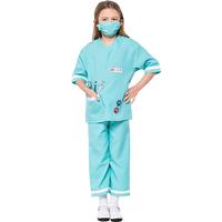 Children Girls Boys Nurse Doctor T Shirt Pants Trousers Set Kids Halloween Cosplay Costumes Performance Role Play Outfit