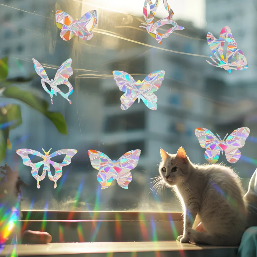 Rainbow Suncatcher Window Stickers PVC Cat Butterfly Ghost Prism Glass Wall Sticker Home Bedroom Decoration Self Adhesive Decal