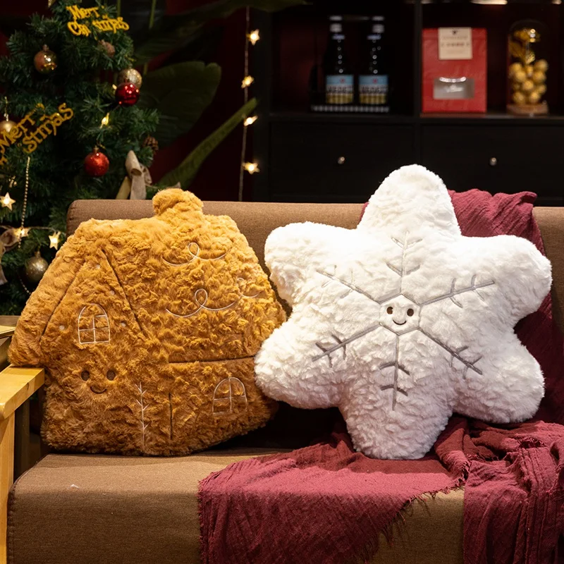 Christmas Plush Pillow Multiple Styles Star Wreath House Stocking Soft Cushion for Festive Sofa Bedroom Living Room Decor Gift
