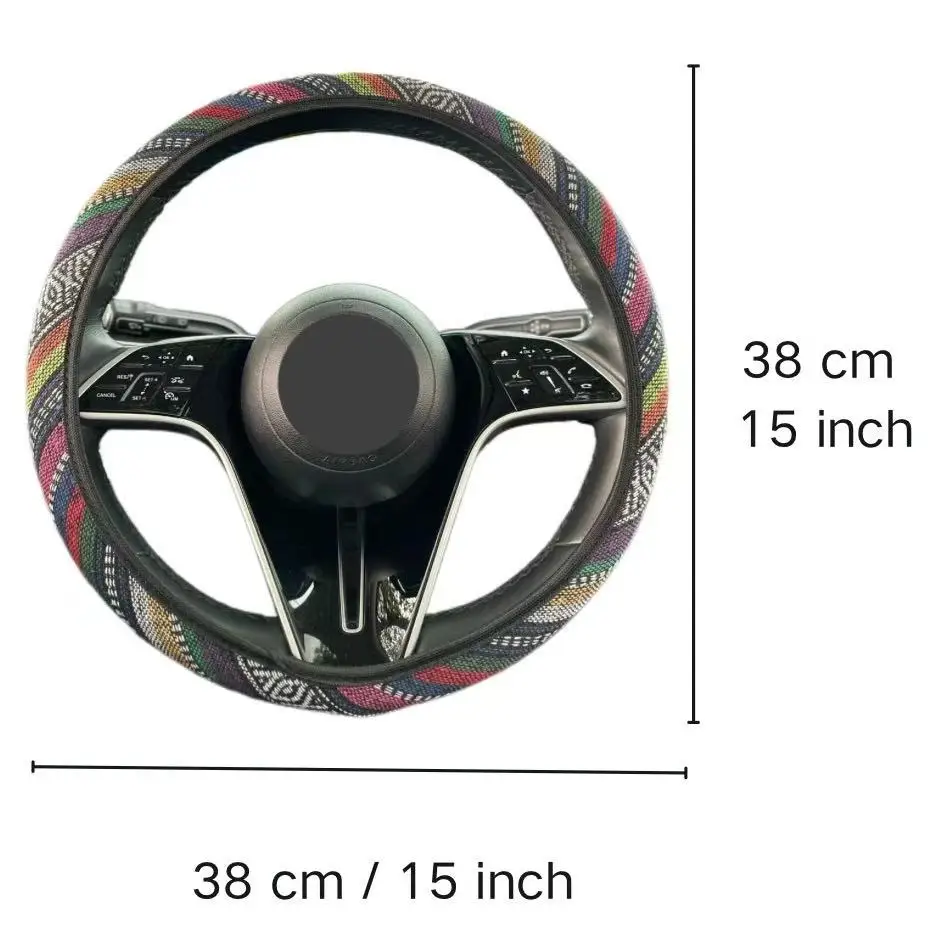 1 Stück Bohemian-Style Lenkradbezug ohne Innenring, Verschleißfest und Atmungsaktiv, Geeignet für 14,5-15 Zoll Lenkräder – Detail 1
