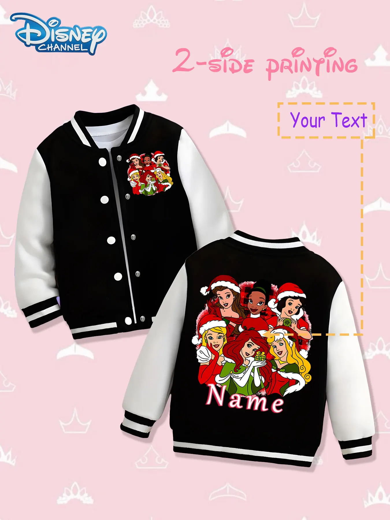 

MINISO Disney Christmas Princess Collection Girls' Baseball Jacket - Double-sided festive prints, warm and atmospheric for autum