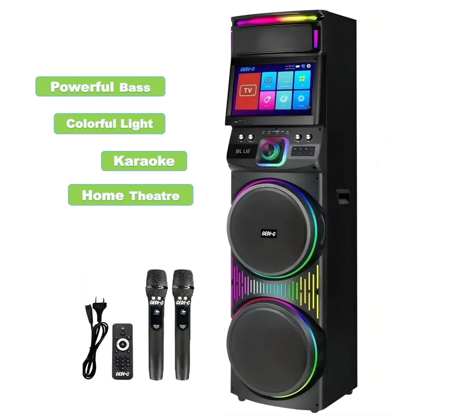 Outdoor Karaoke Speaker Touch Screen Light Emitting Diode 1000W/Microphone Portable Speaker