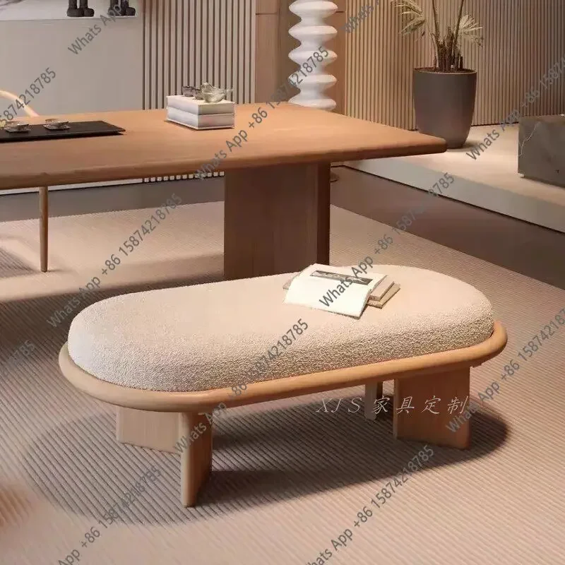 40 Nordic Bedroom Bedside Stool Modern Log Light Luxury Simple Lamb Wool Shoe Change Stool Casual Long Sofa