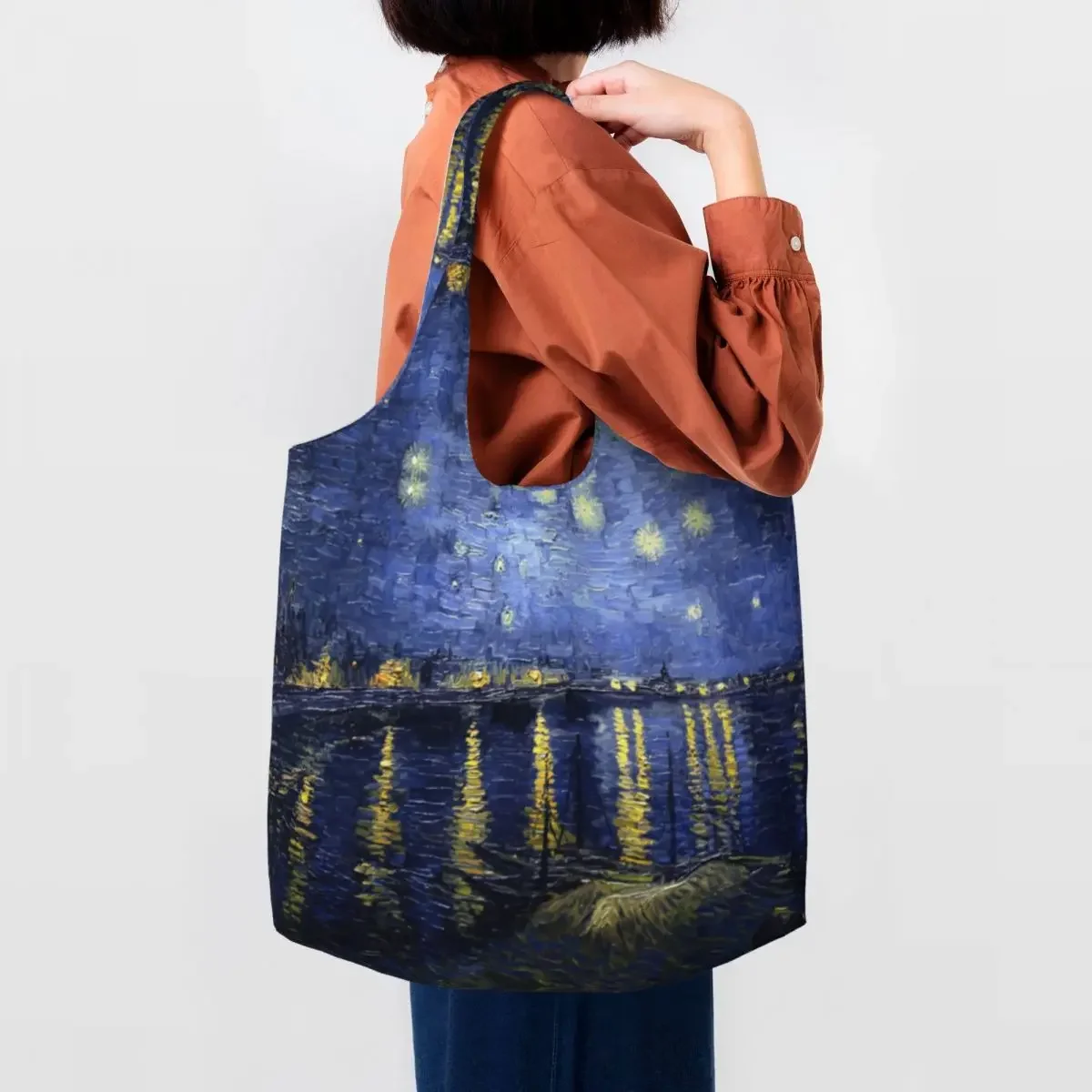 

Van Gogh Starry Night Groceries Tote Shopping Bags Women Cute Over The Rhone Canvas Shopper Shoulder Bags Big Capacity Handbag