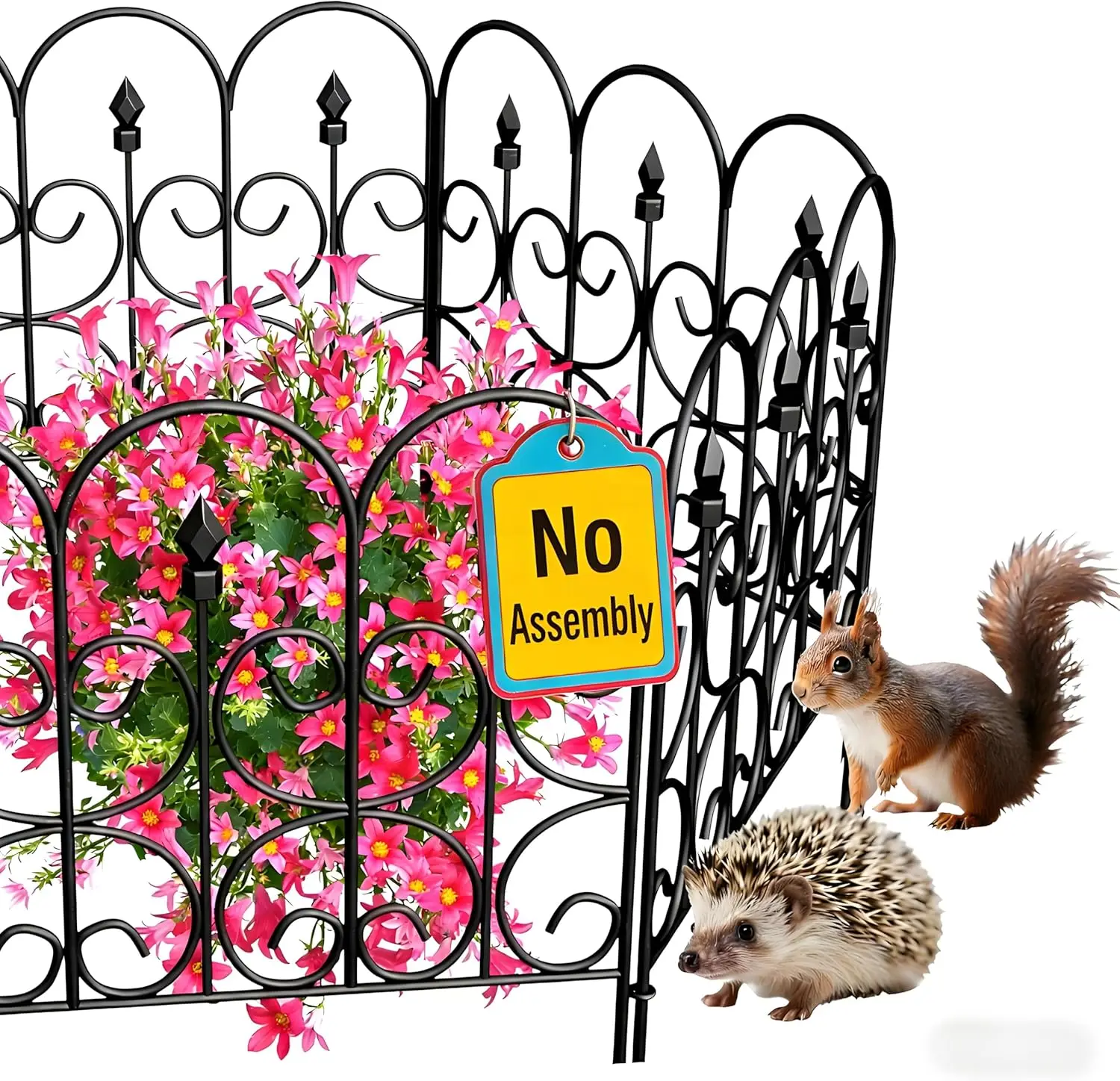 

5-Panel 32in x 10ft No-Dig Rustproof Metal Garden Fence for Dogs, Flower Beds, and Borders
