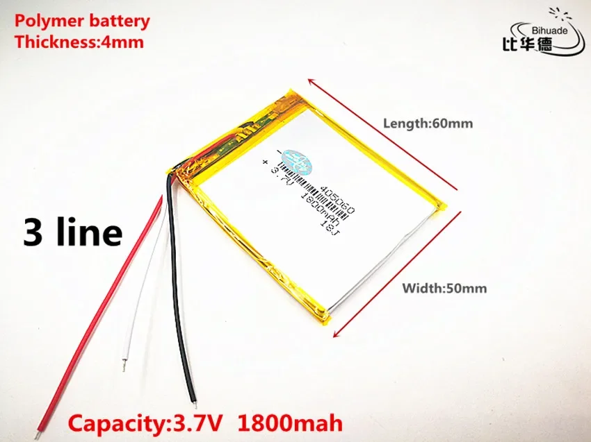 10pcs/lot 3 line Good Qulity 3.7V,1800mAH,405060 Polymer lithium ion / Li-ion battery for TOY,POWER BANK,GPS,mp3,mp4