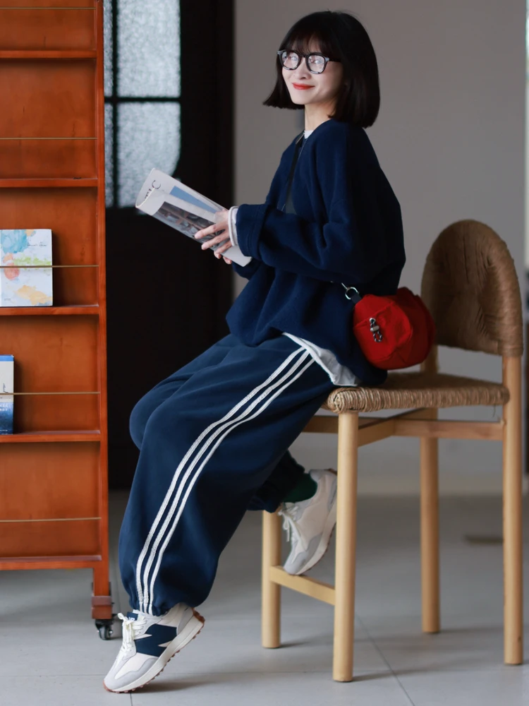 

Original Women's Pure Cotton Fce Lined Elastic Waist School orm Pants Warm Casual Trousers Multiple Colors Straight Leg