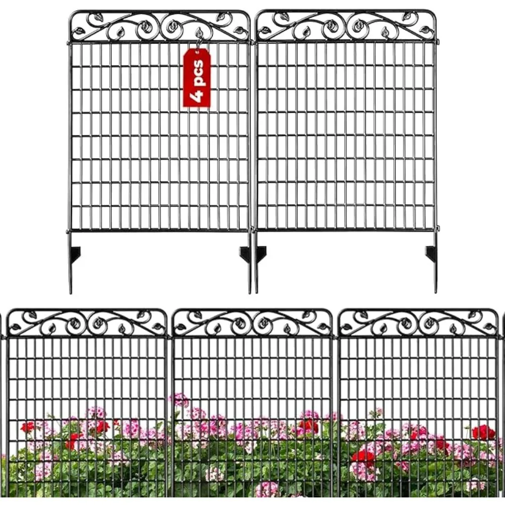 

4 Pack Decorative Garden Fence Border 36in(L) x44in(H) Rustproof Landscape Wrought Iron Fencing Gate Folding Patio Flower Bed