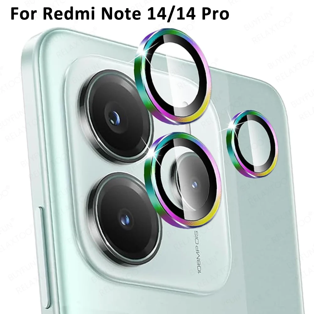 3D Metal Lens Phone Film For Xiaomi Redmi Note 14 5G Back Camera Tempered Glass Redmy Note14 Pro 4G Rear Lens Protector Cap Case