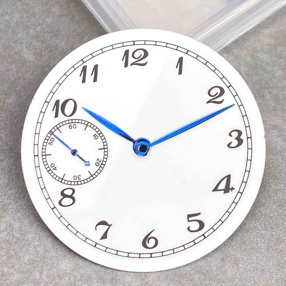 37 mm weißes Zifferblatt, blau-schwarzes Zeigerset, passend für ETA 6497 ST3600, mechanische Uhr, Herrenuhr, Zubehörteil, glänzendes Zifferblatt