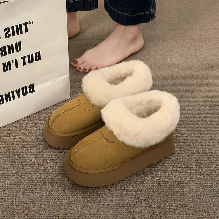 

Winter Thick Soled and Plush Warm Snow Boots Height Increasing Plush Anti Slip Women's Ankle Boots Comfortable Cotton Boots