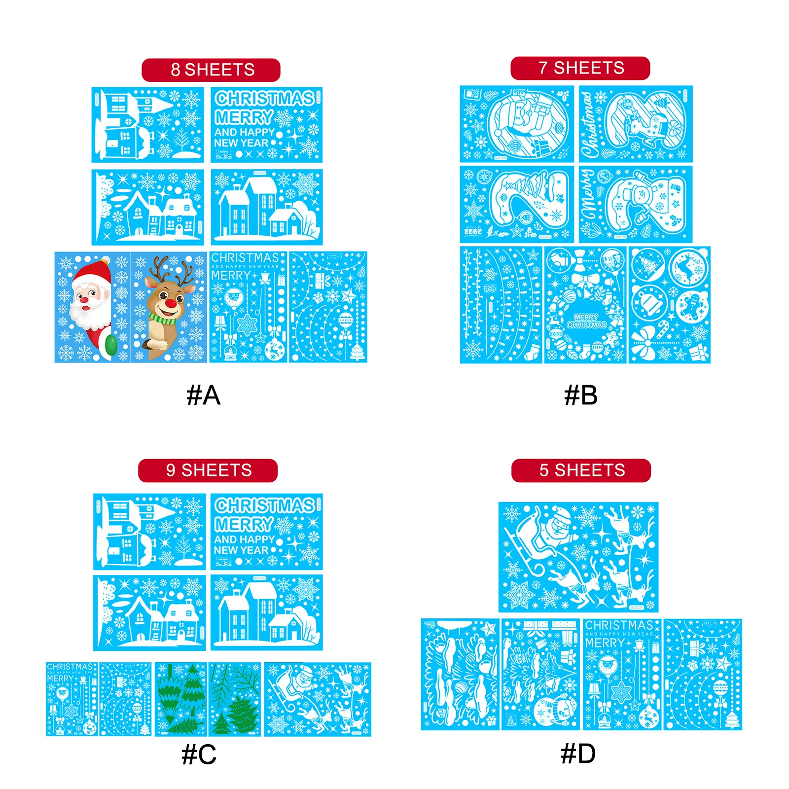 مجموعة ملصقات نافذة عيد الميلاد سانتا إلك ندفة الثلج الزجاج تتشبث ملصق ديكور عيد الميلاد