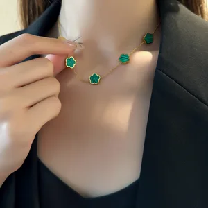 Blumenkette aus Edelstahl für Frauen, 18 Karat Gold gebadet, Luxusdesign, Grün, Rot, Weiß, Schwarzer Anhänger 10 Hauptverkaufshalskette Weiß Gold 18K - №8